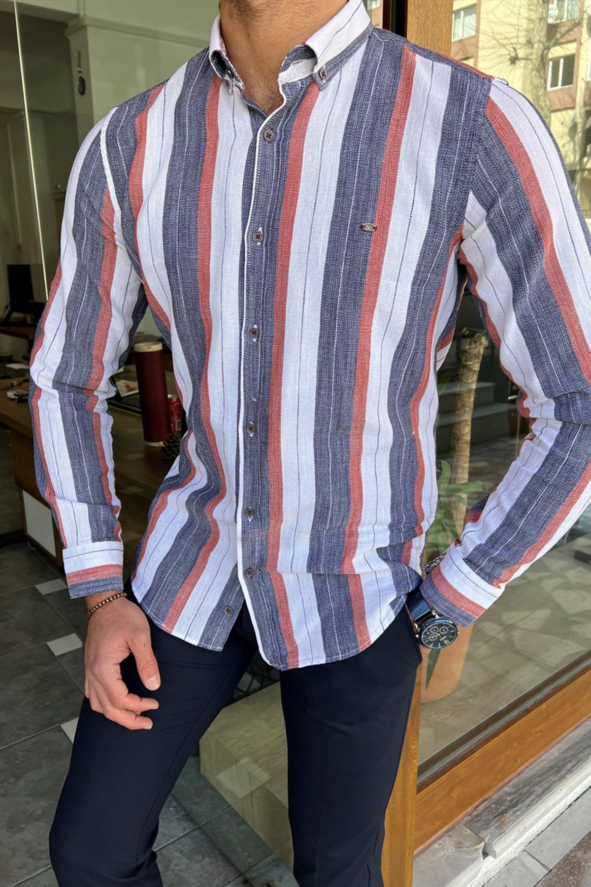 Linen Striped Slim Fit Shirt