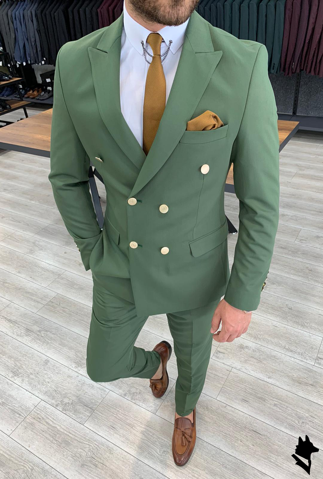 Vins Green Double Breasted Suit Gleoni