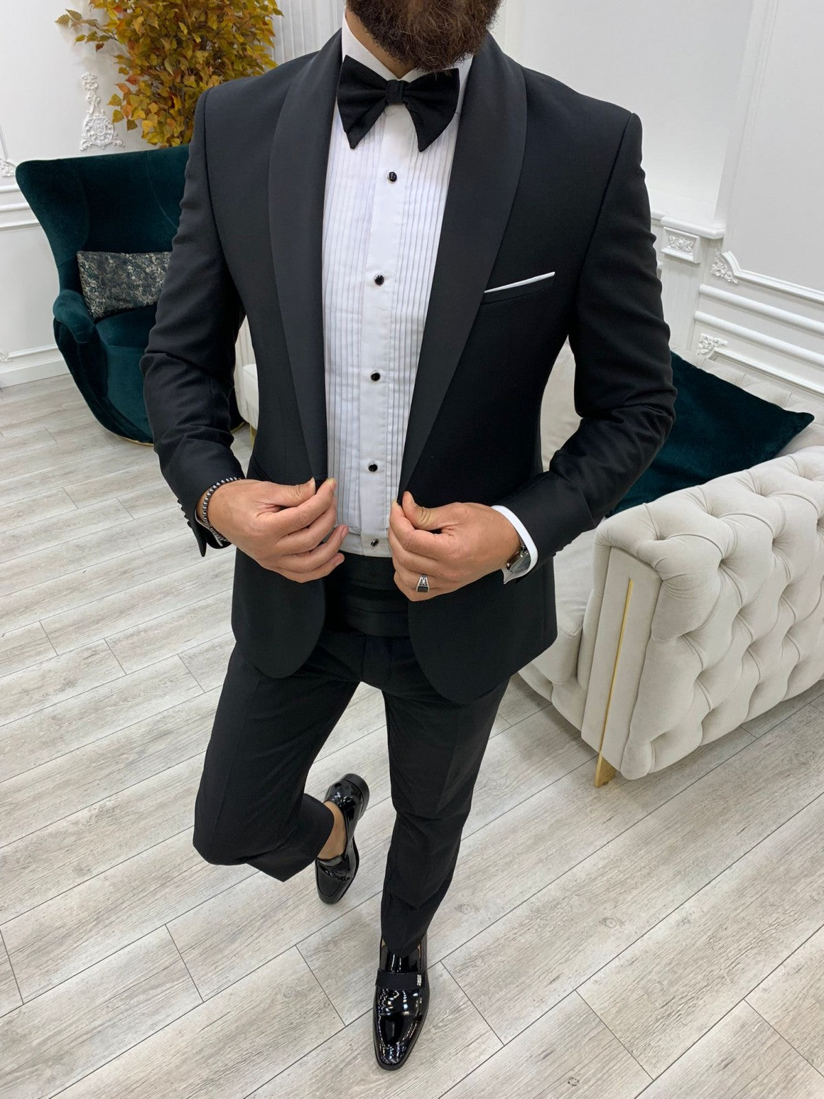 Black Shawl Collar Italian Cut Men's Groom Suit