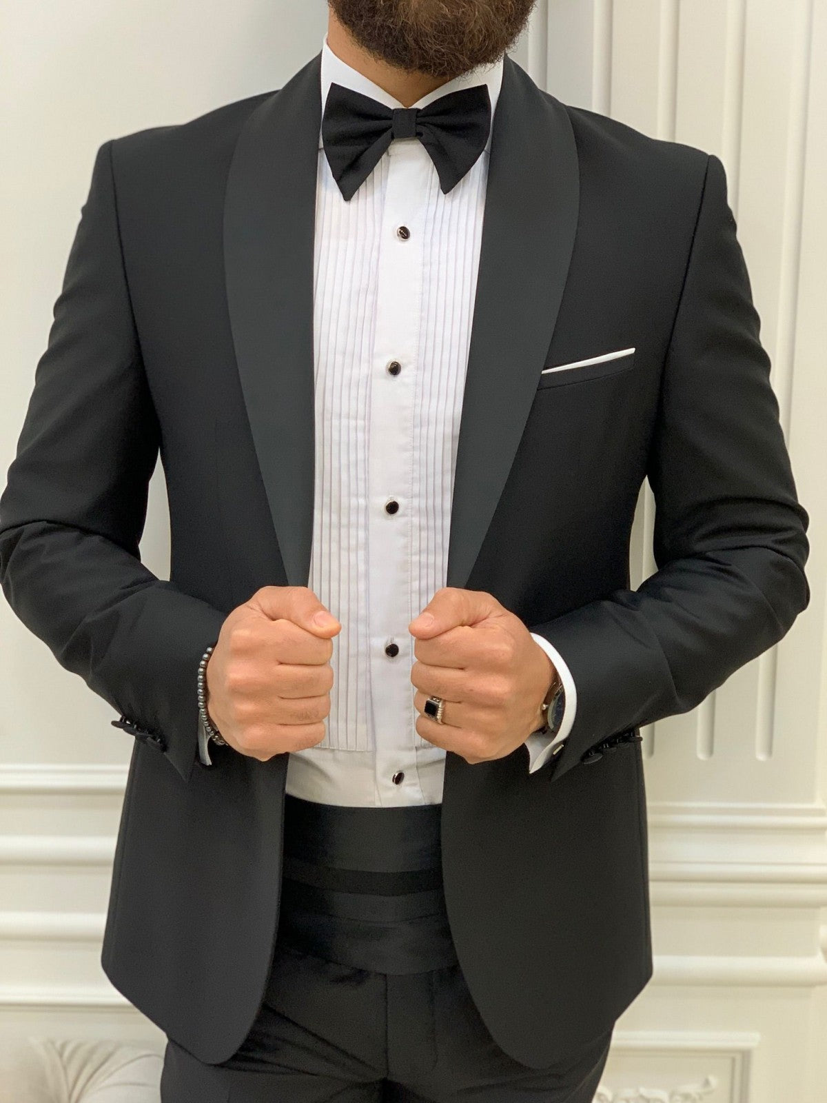 Black Shawl Collar Italian Cut Men's Groom Suit