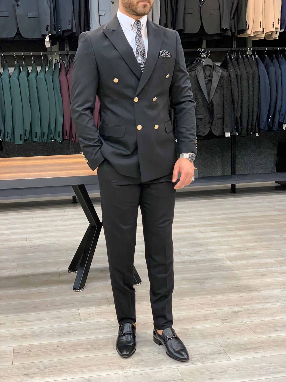 Vins Black Double Breasted Suit