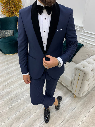 Navy Blue Italian Cut Groom Suit