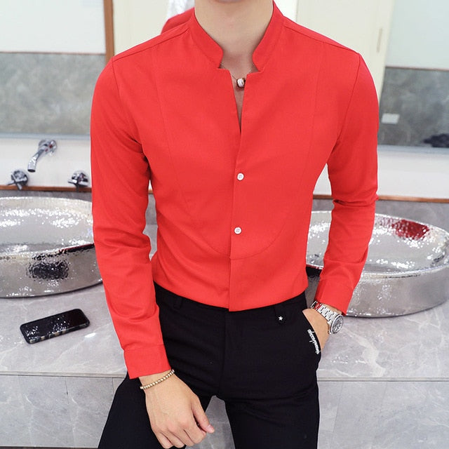 Red collar shirt sales